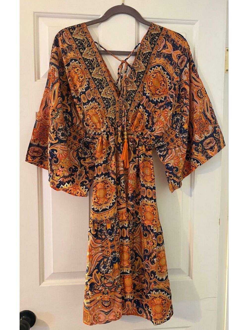 #258 NEW Boho Miami 70%silk dress - orange